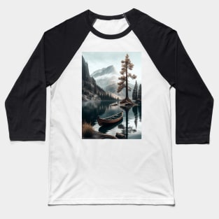 Scandinavian Minimalist Mountain Lake Art Printable Baseball T-Shirt